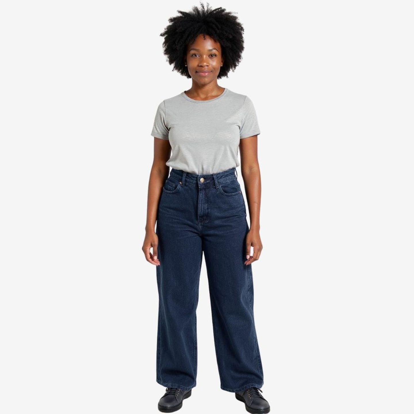calça jeans wide leg lavagem escura