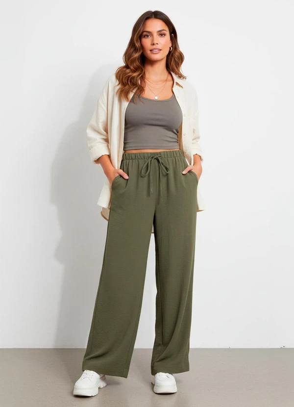 calça pantalona malha canelada