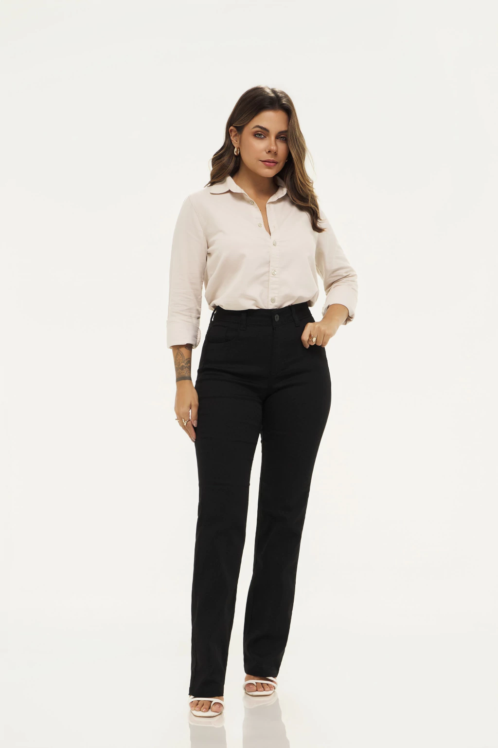 calça social feminina plus size corte reto