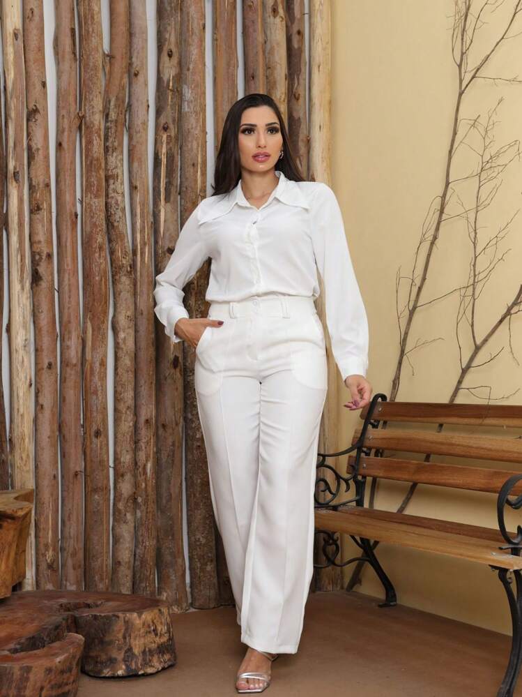 calça social feminina de tecido corte reto