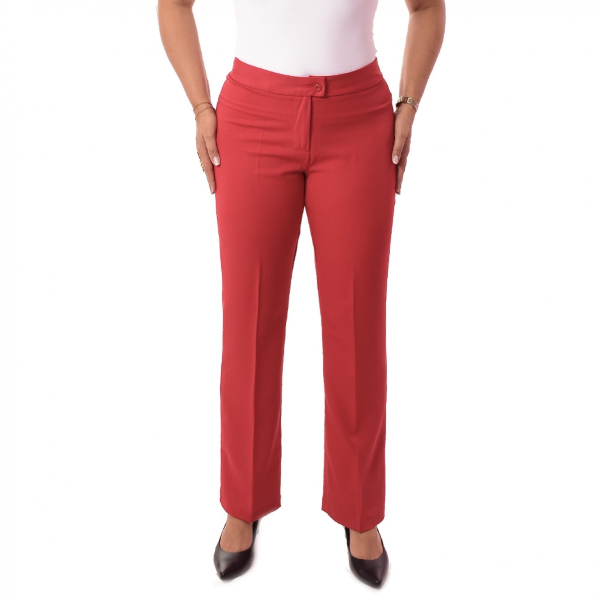 calça social feminina de tecido corte reto