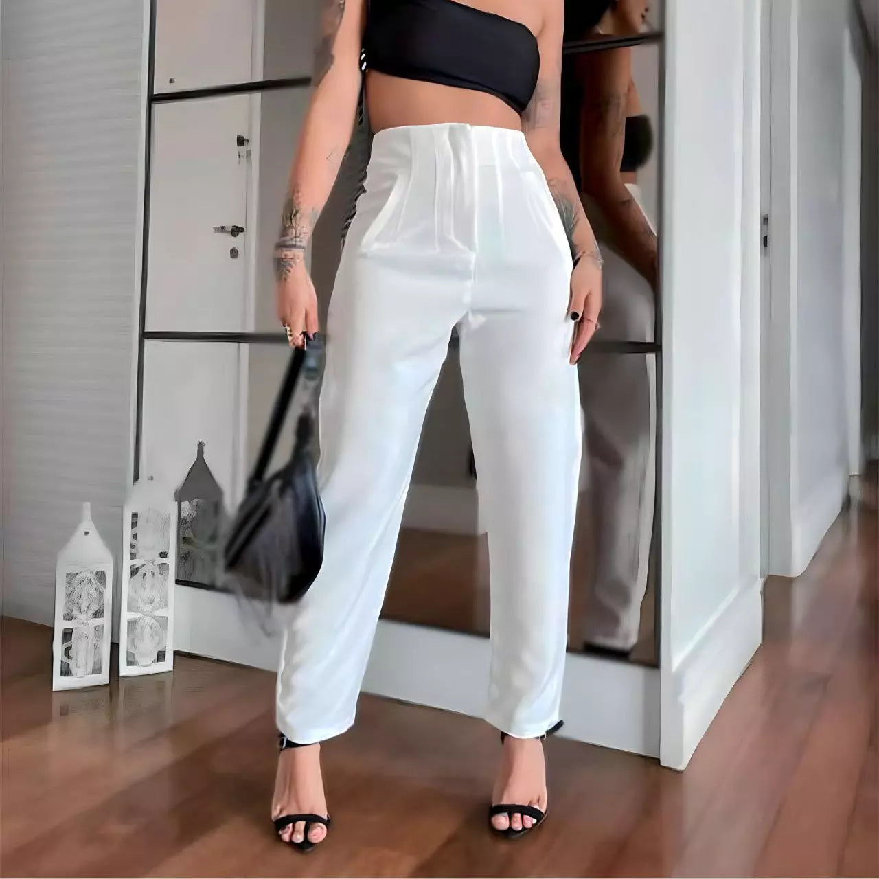 calça social feminina com bolso corte reto