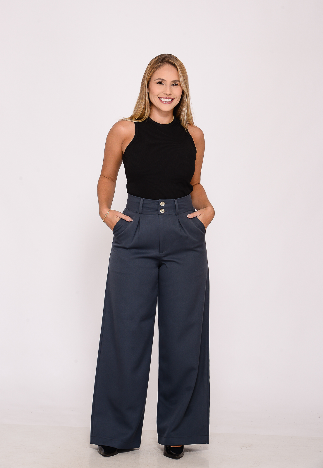 calça social feminina moderna corte reto