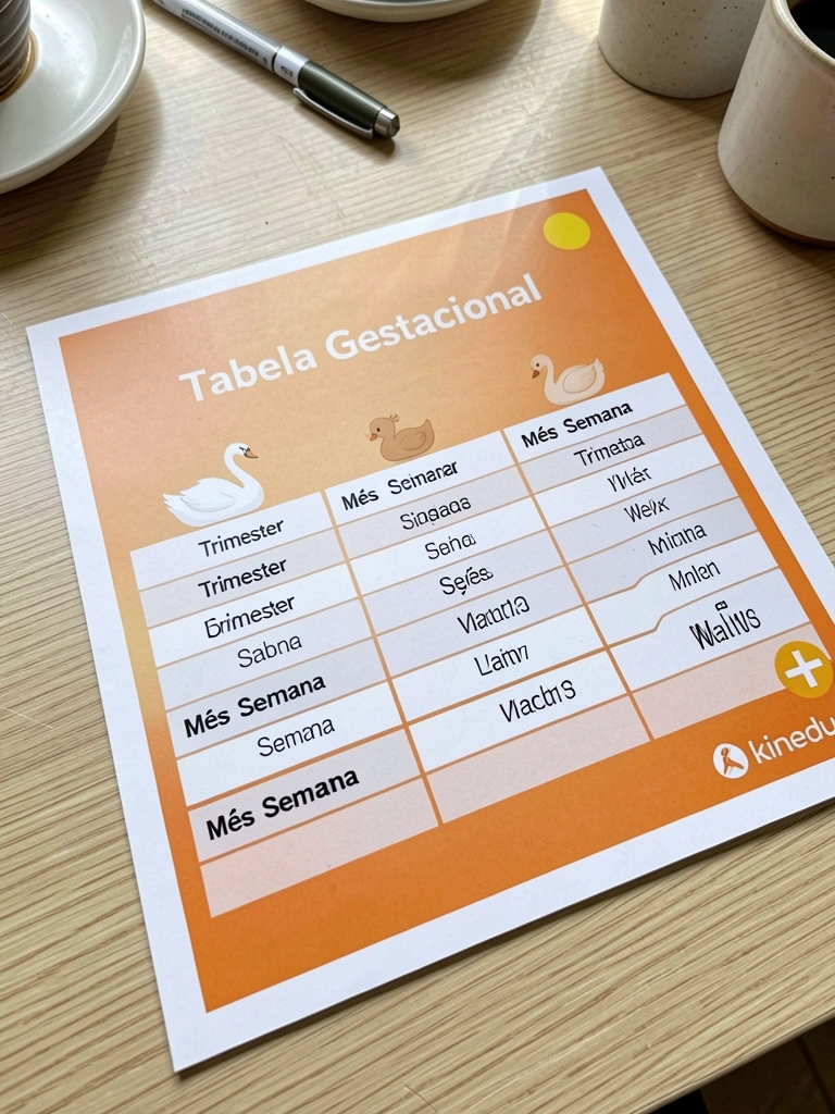 Gráfico comparativo entre semanas e meses de gestação, com linhas e colunas coloridas.
