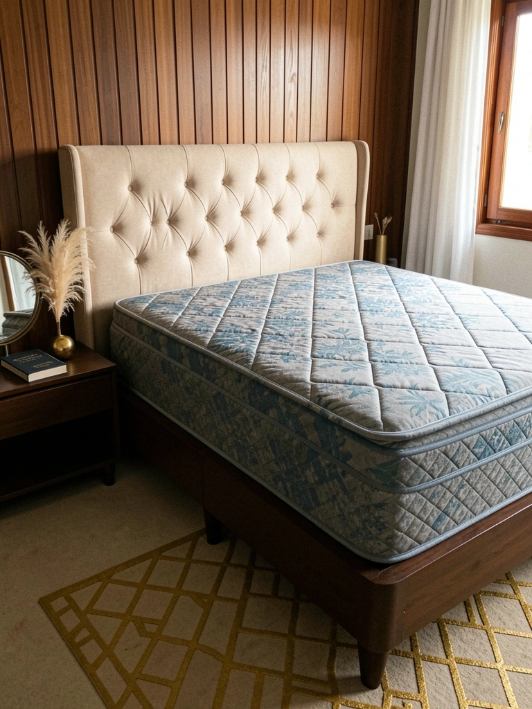 Detalhes dos componentes de uma cama box, incluindo molas ensacadas e estrutura de madeira.