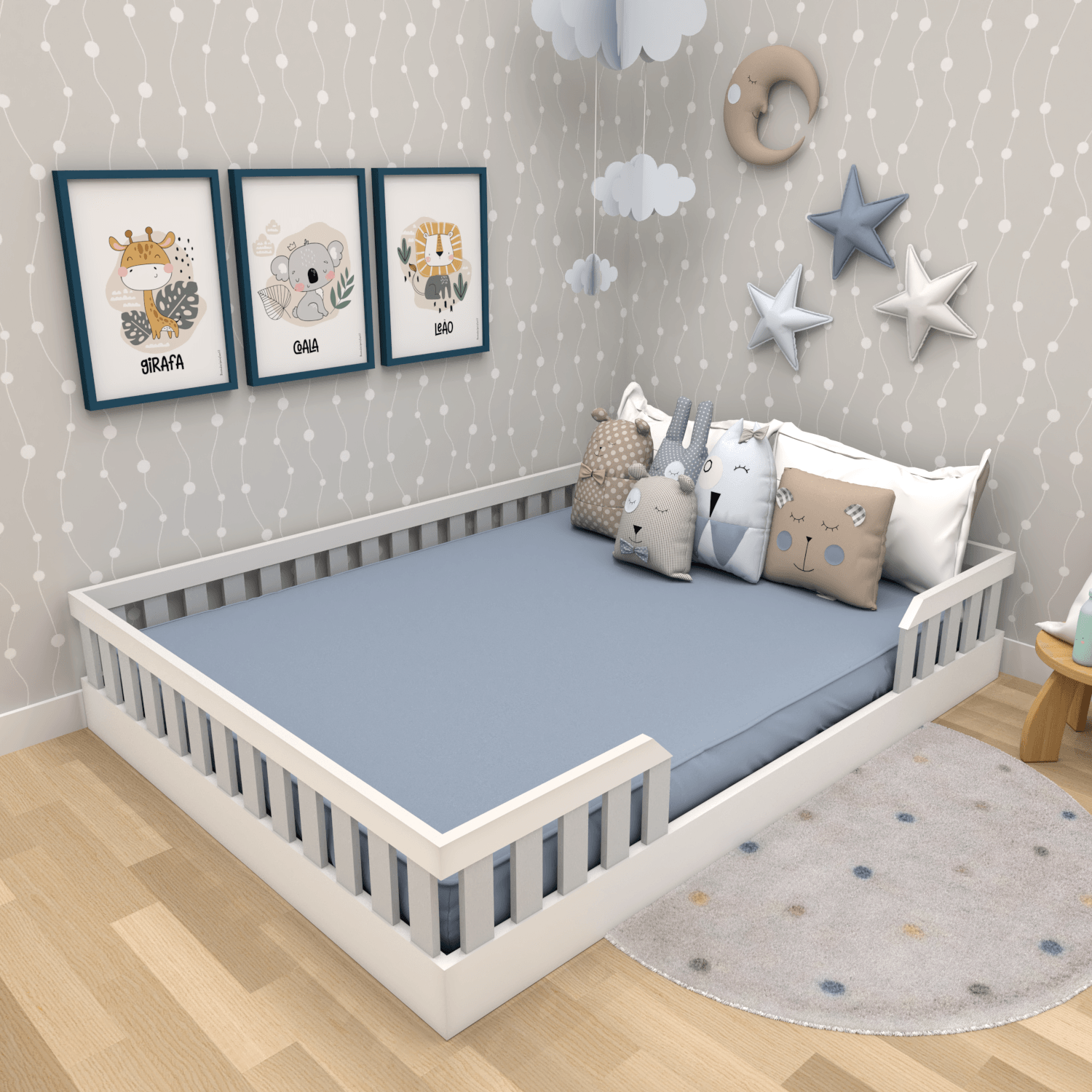 cama montessoriana infantil casal com grade
