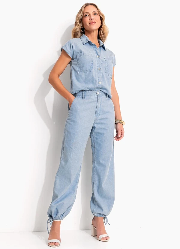 camisa jeans feminina manga longa lavagem clara