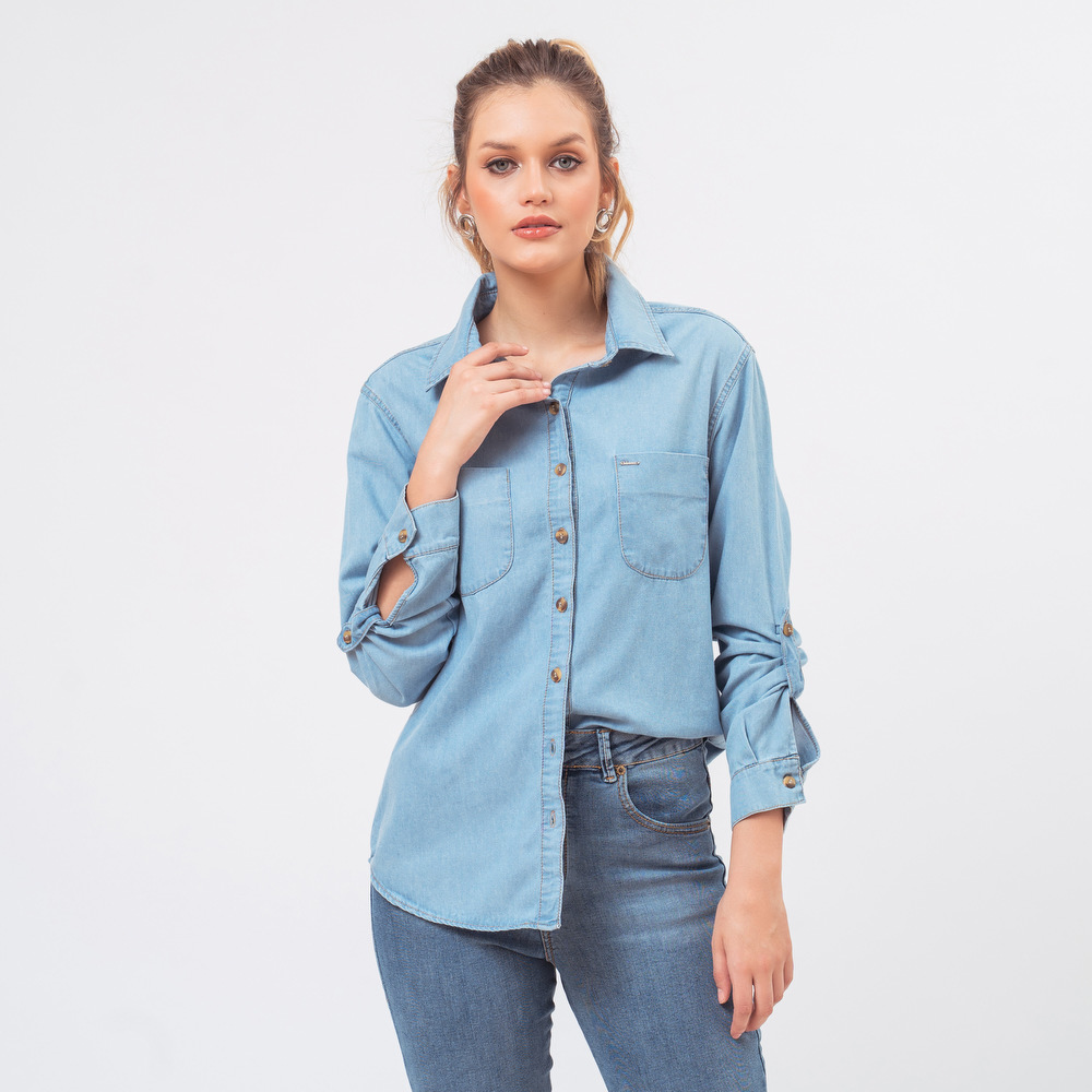 camisa jeans feminina oversized lavagem clara