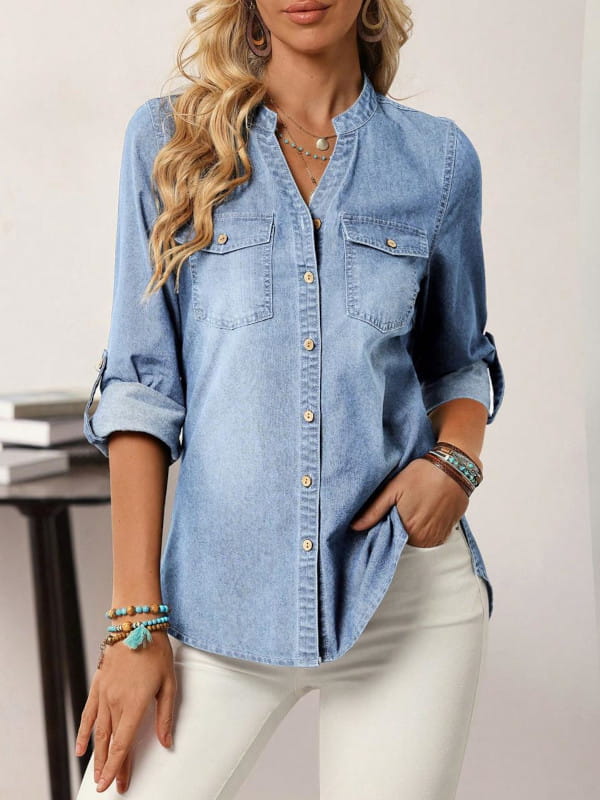 camisa jeans feminina cropped lavagem clara