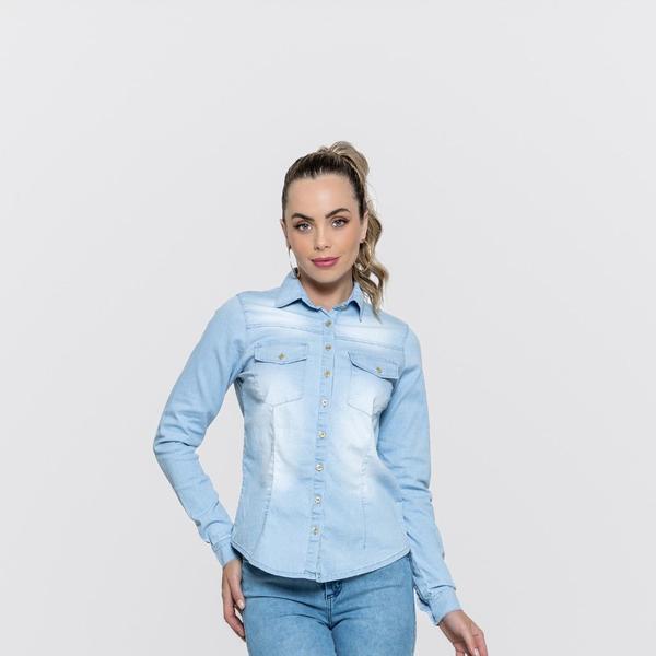 camisa jeans feminina branca lavagem clara