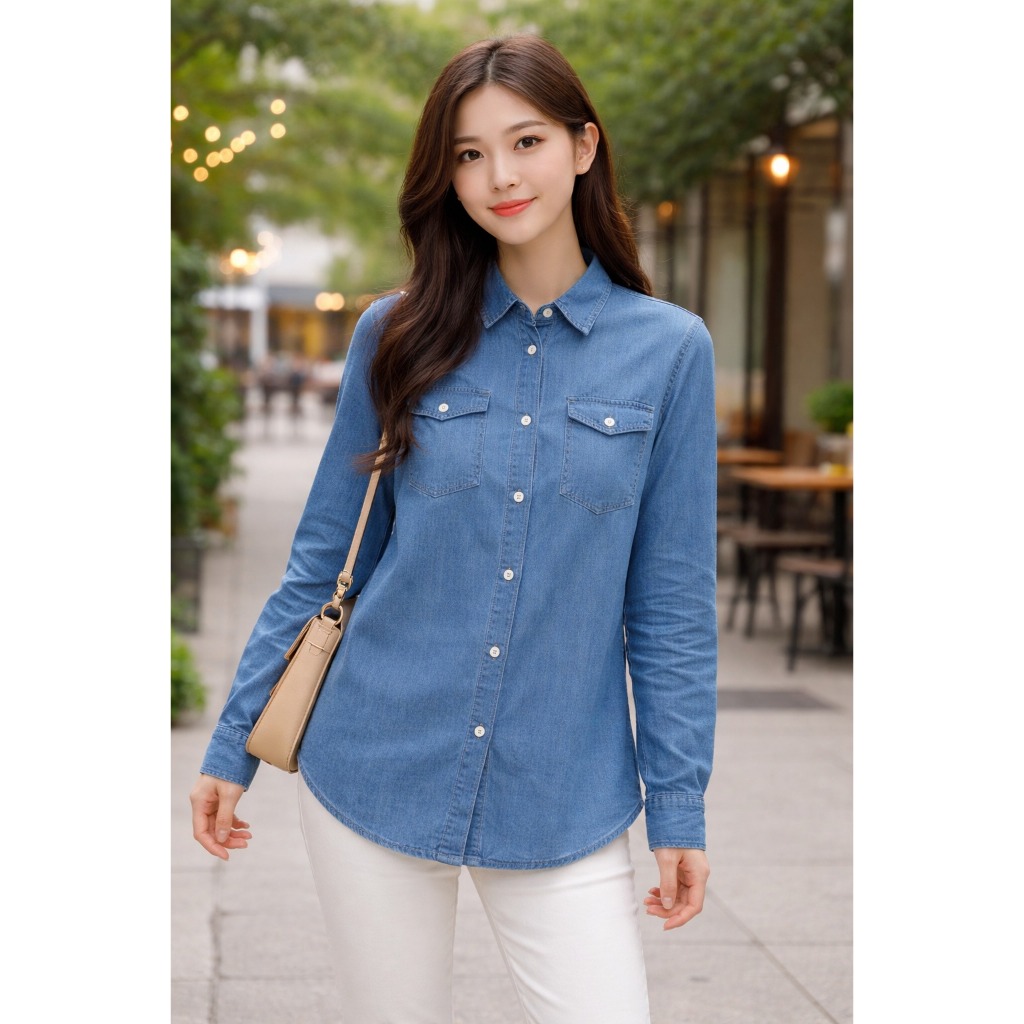 camisa jeans feminina branca lavagem clara