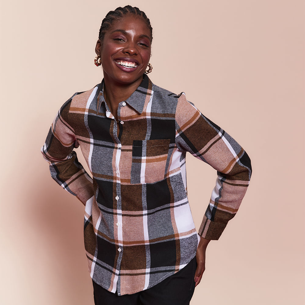 camisa xadrez feminina flanelada justa