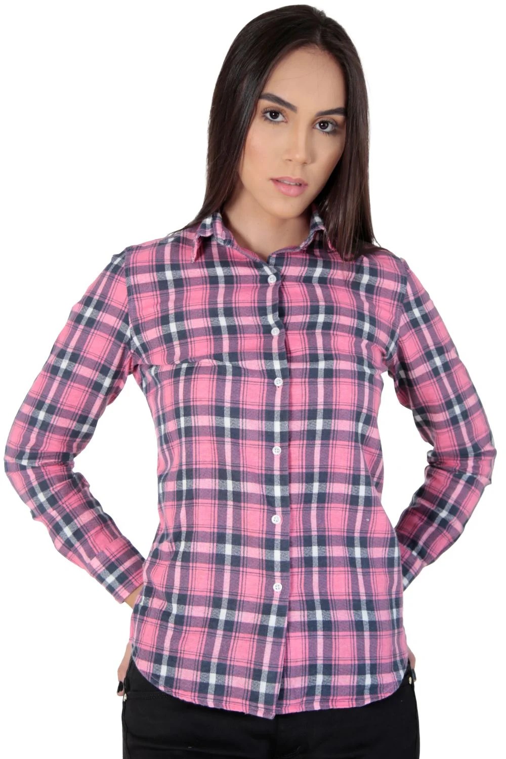 camisa xadrez feminina flanelada de algodão