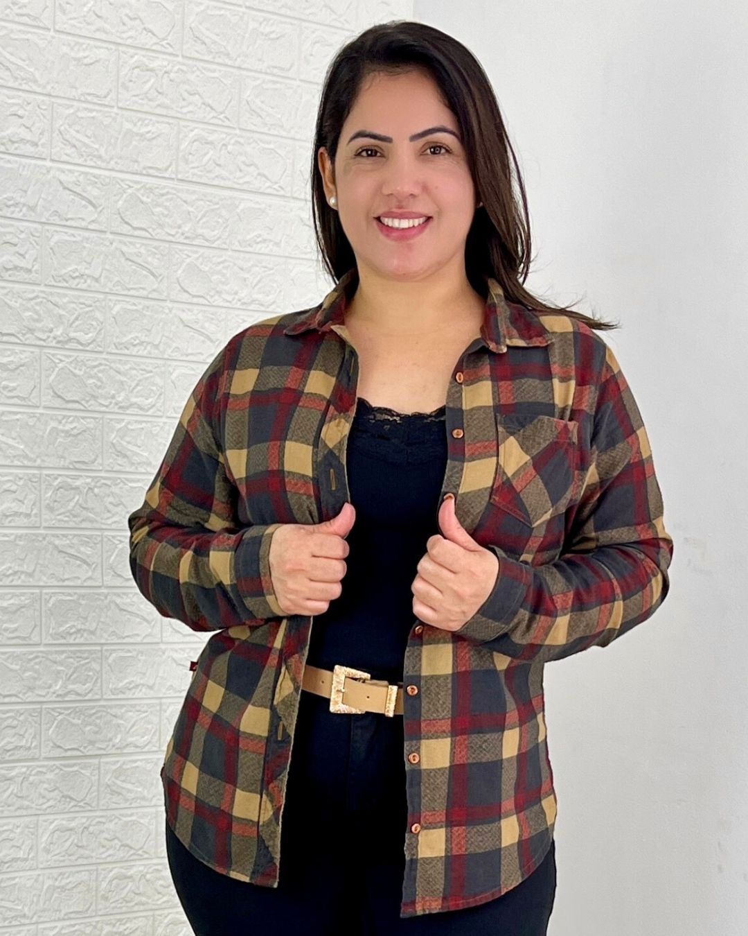 camisa xadrez feminina flanelada justa