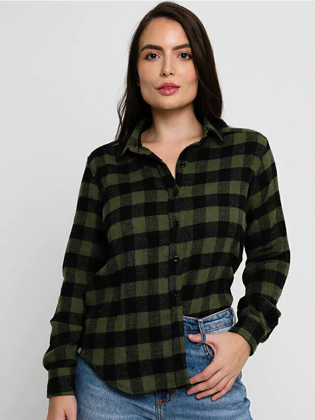 camisa xadrez feminina flanelada curta