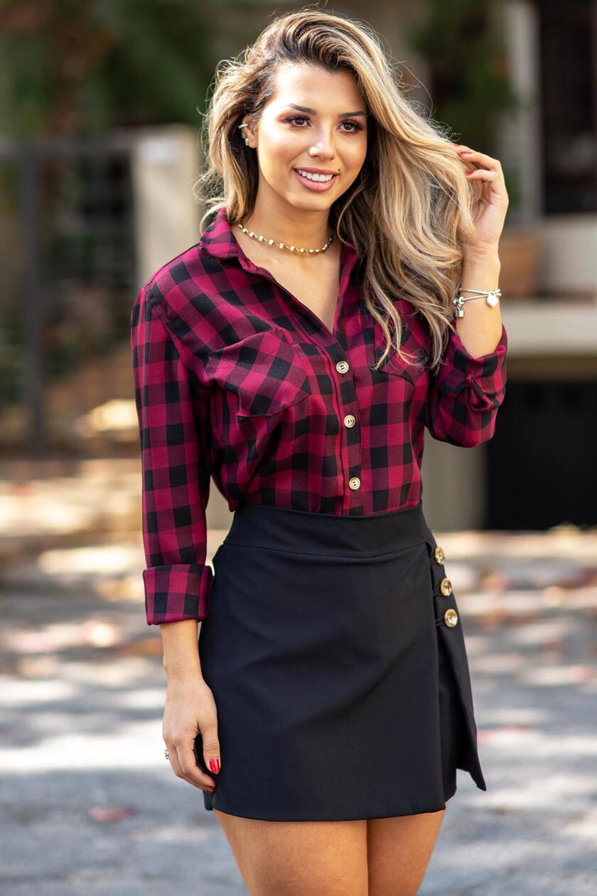 camisa xadrez feminina flanelada longa