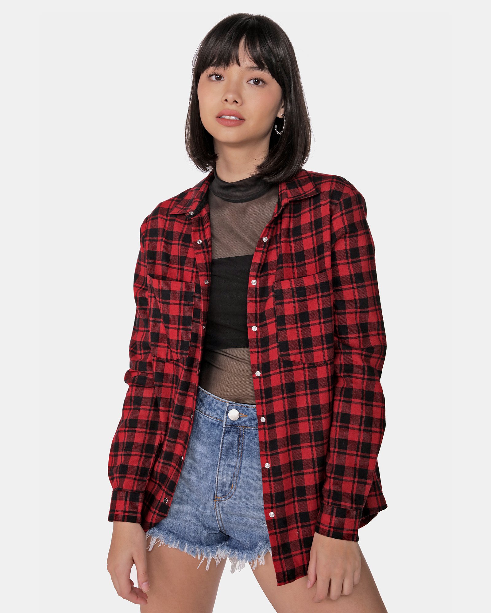 camisa xadrez feminina flanelada vermelha