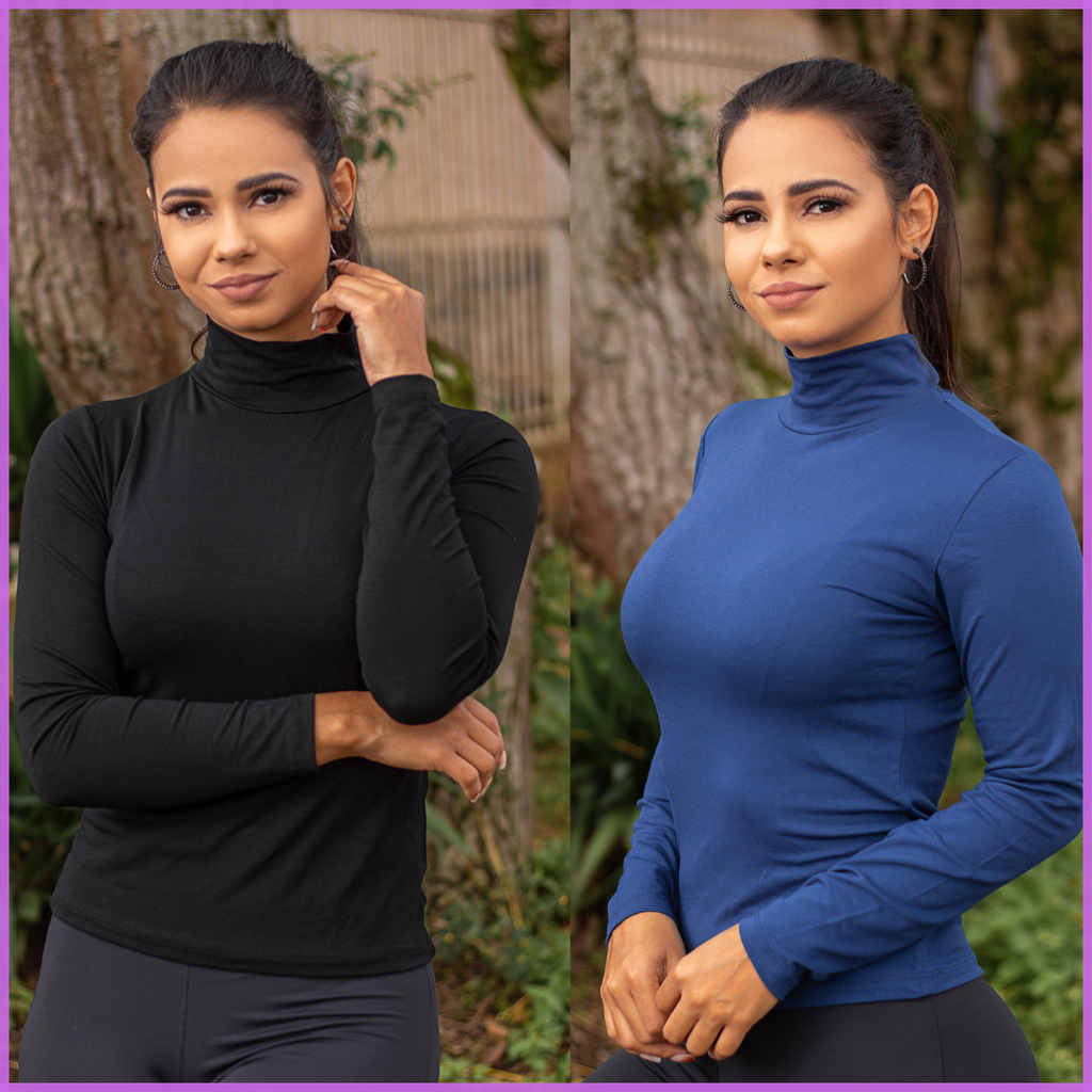 camiseta feminina gola alta para trabalho