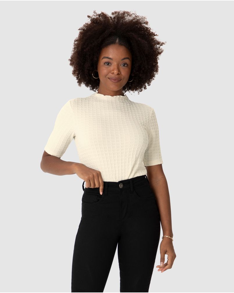 camiseta feminina gola alta algodão