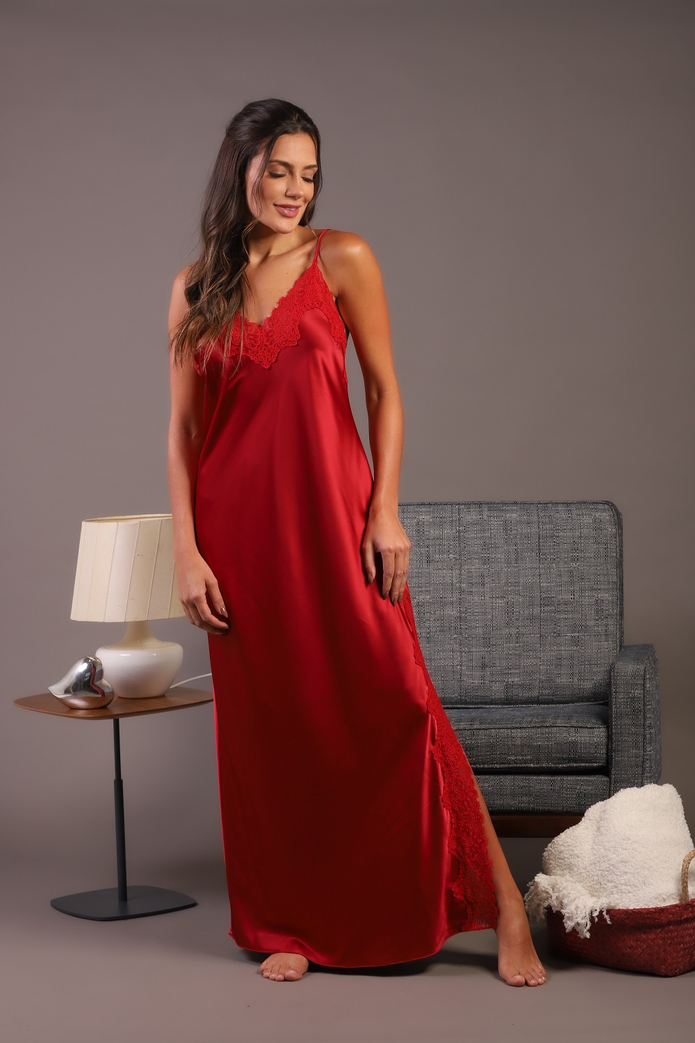 camisola longa cetim toque de seda