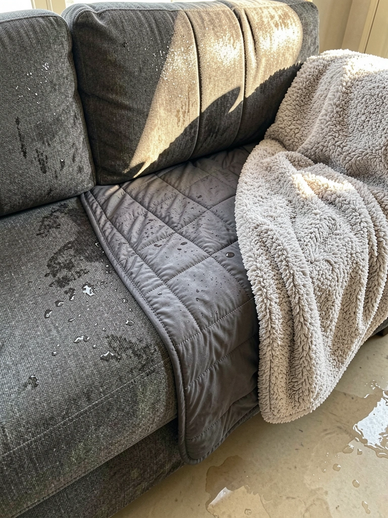 Textura de sofá cinza-escuro com gotículas d