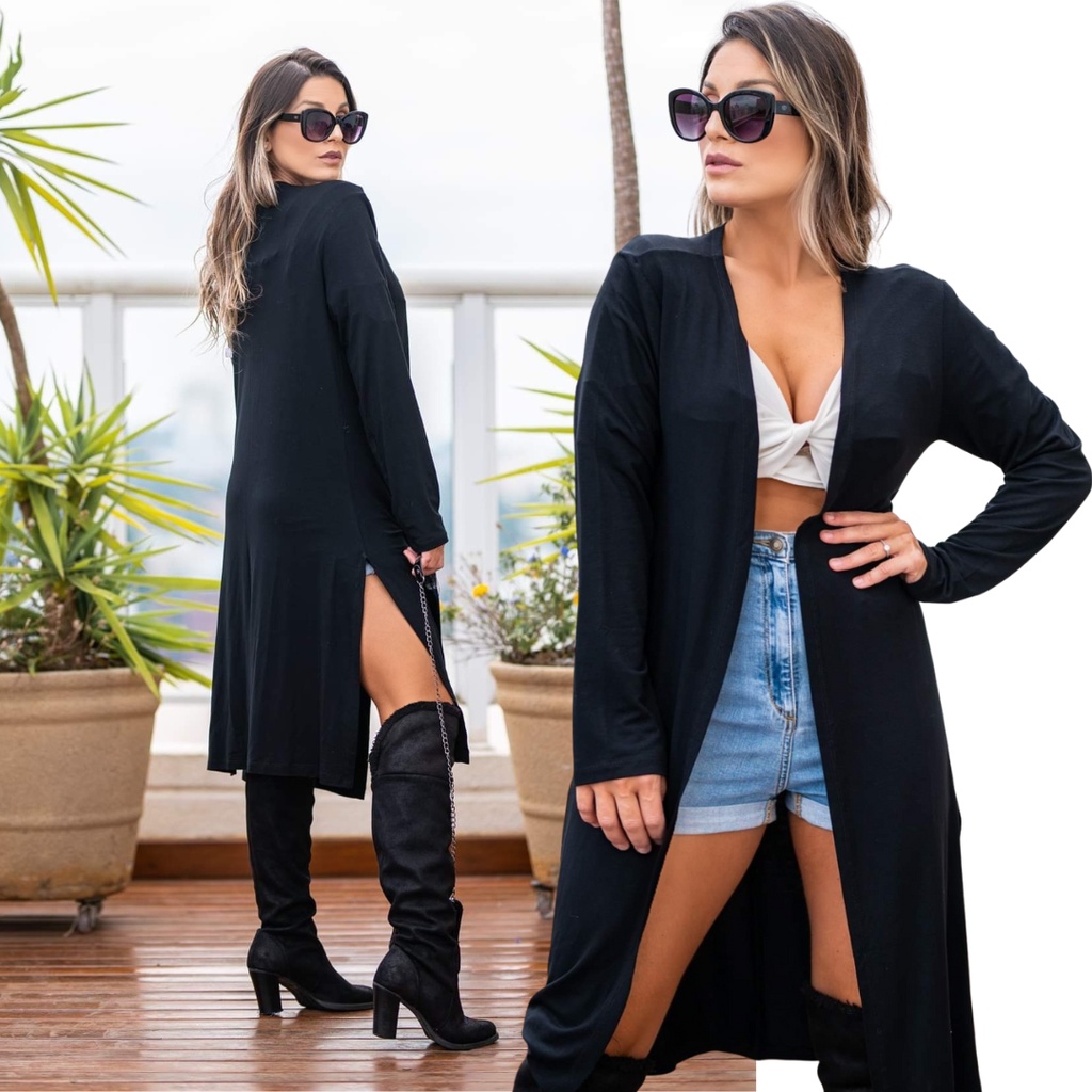 cardigã longo feminino tricô
