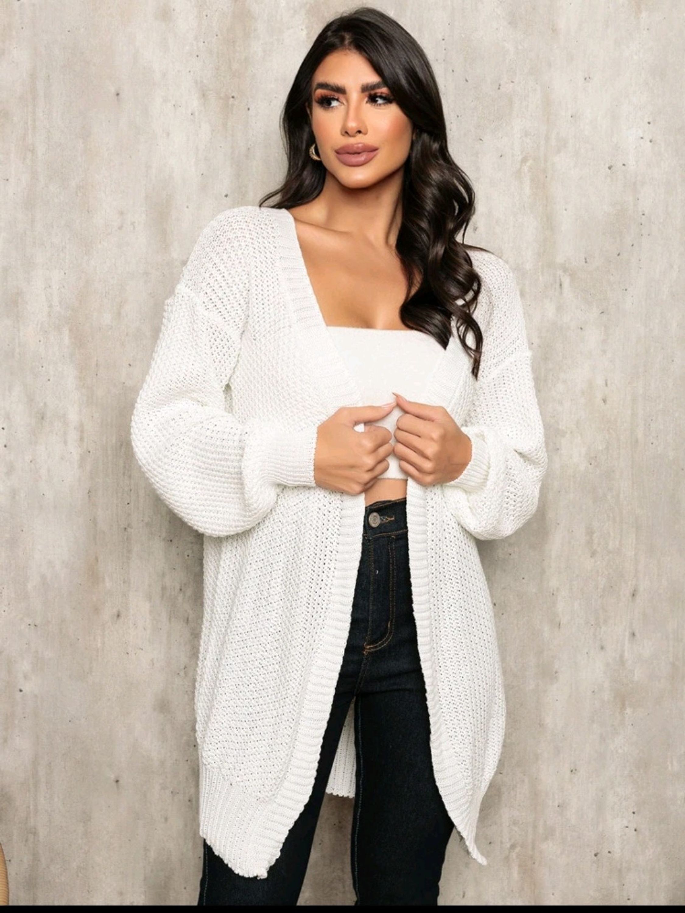 cardigã feminino de lã longo
