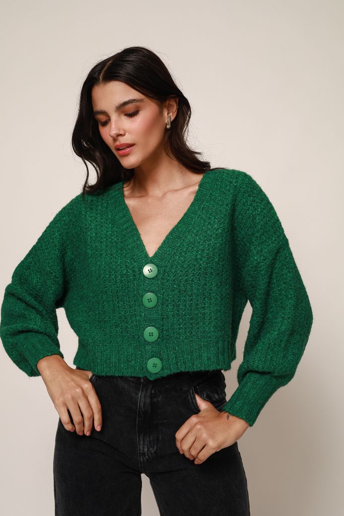 cardigan de tricô com botões