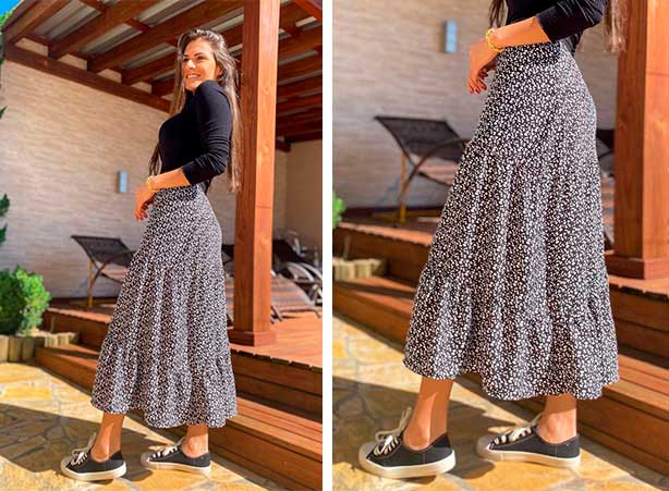 look com saia midi e tenis preto