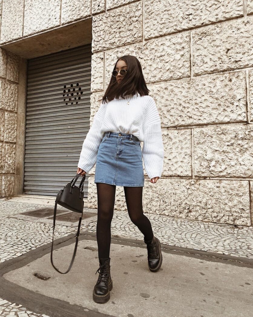 look saia jeans midi e bota