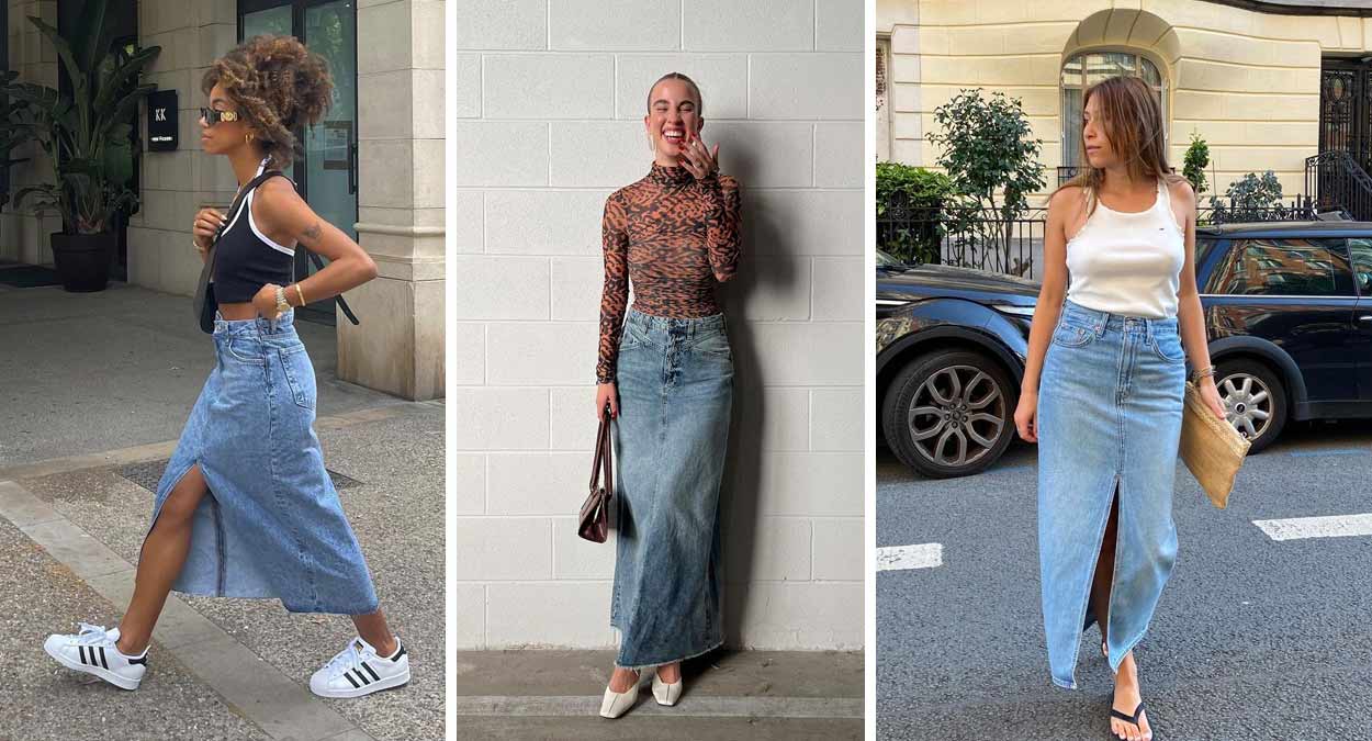 looks estilosos com saia jeans e botas femininas