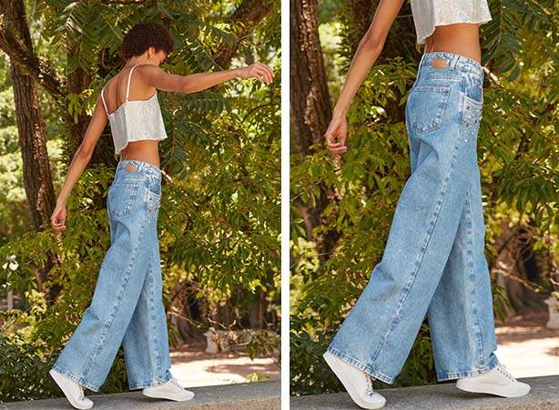 calça wide leg com tênis e cropped