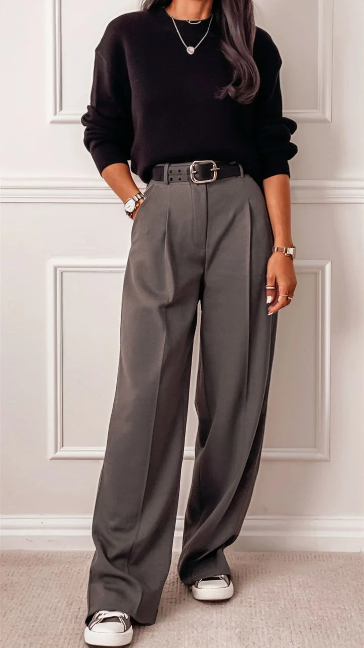 looks com calça wide leg e tênis feminino