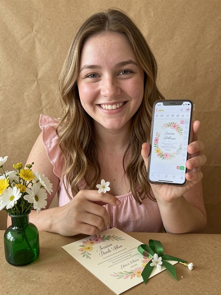 Tela do Canva com modelo de convite de casamento civil sendo editado, mostrando layout e ferramentas de design.