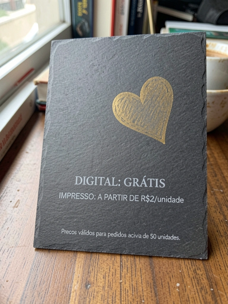Infográfico com faixas de preço: digital grátis, impresso a partir de R$2 por unidade.