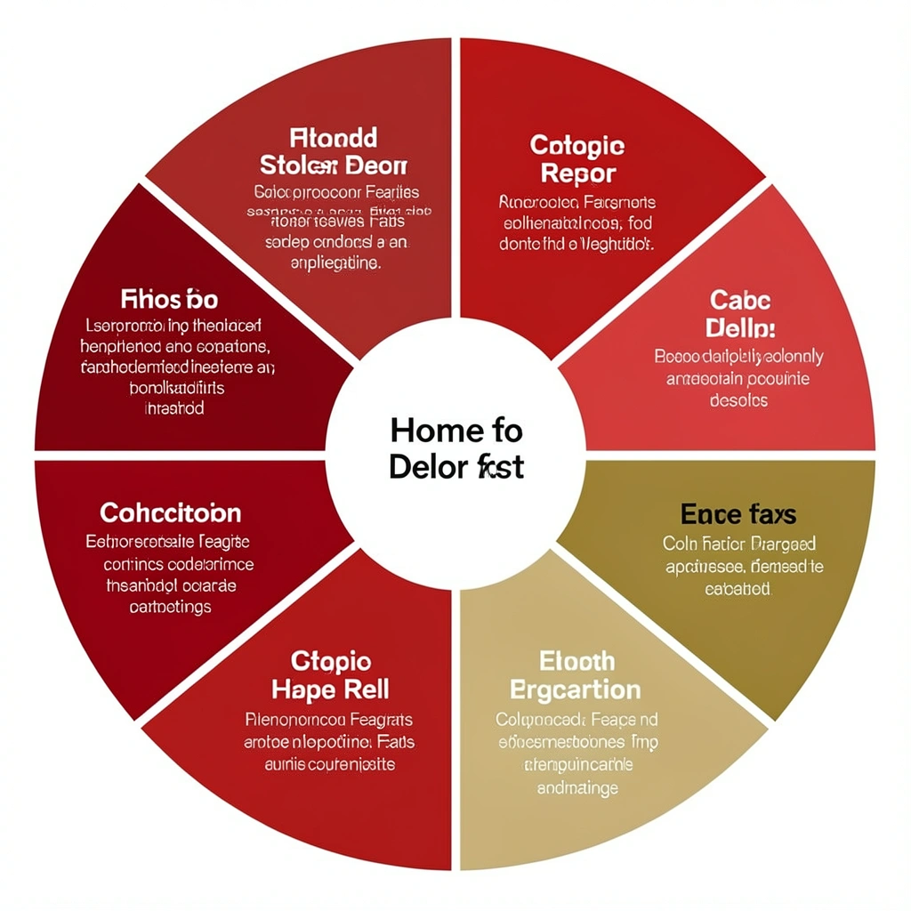 Roda de cores com matizes de vermelho, azul e amarelo, usada para combinações em design de interiores.