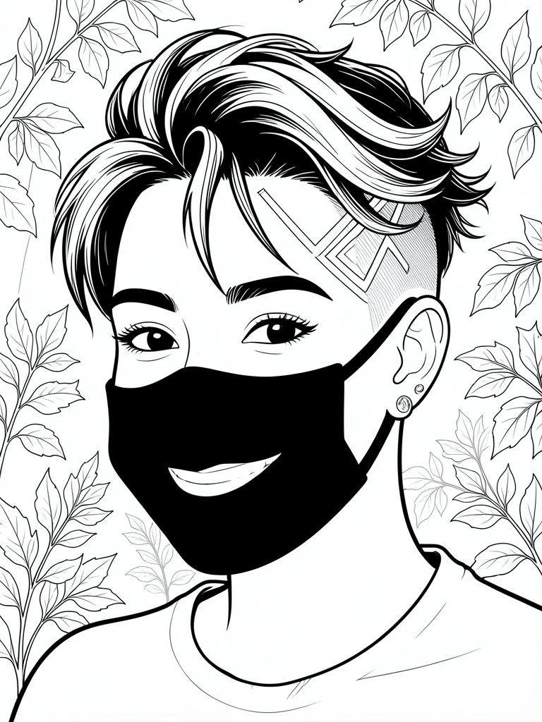 Mulher com cabelo curto e sidecut, sorriso genuíno, fundo com folhagens e luz solar suave.