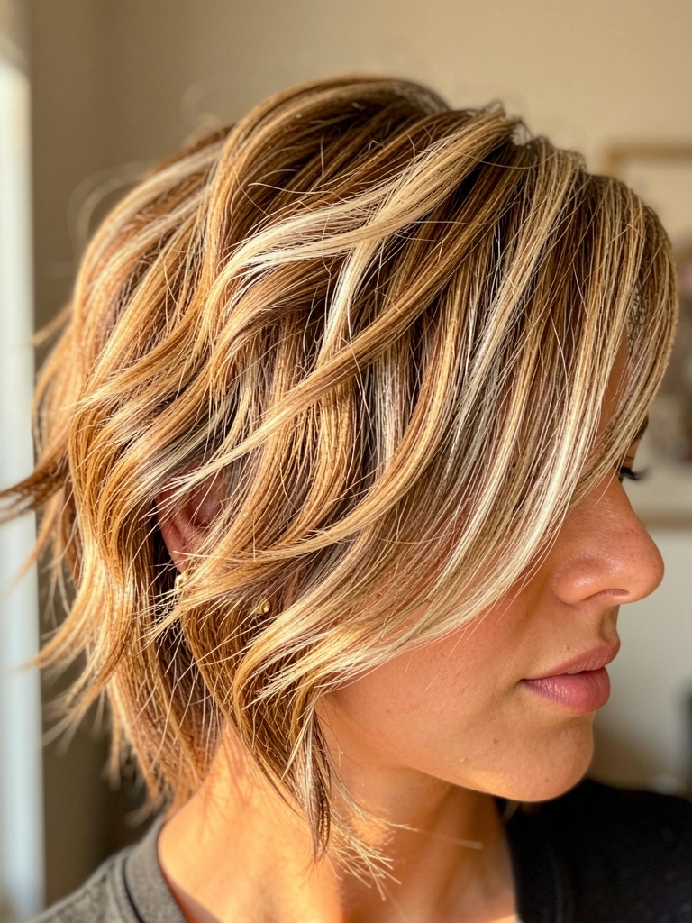 Caramel blondes e loiros em camadas, cabelo 