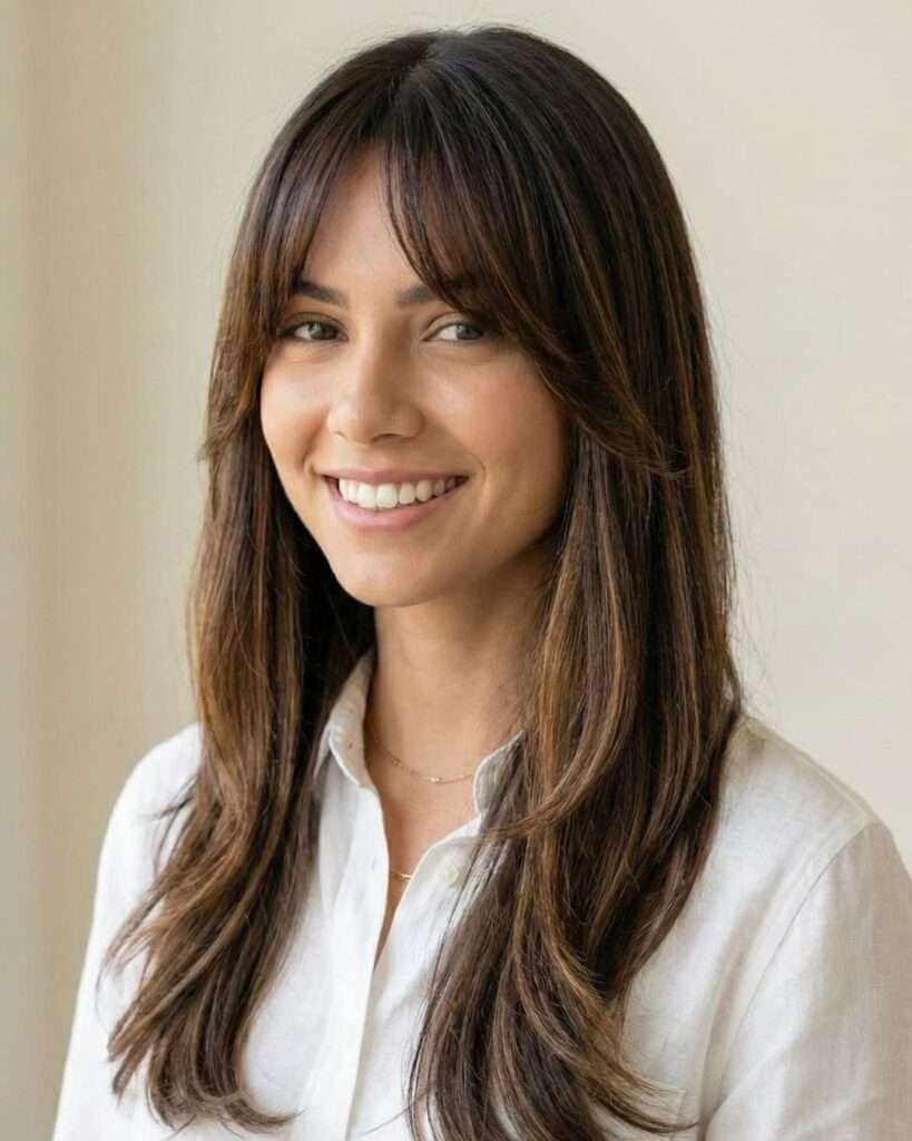 franja lateral cabelo ondulado longo