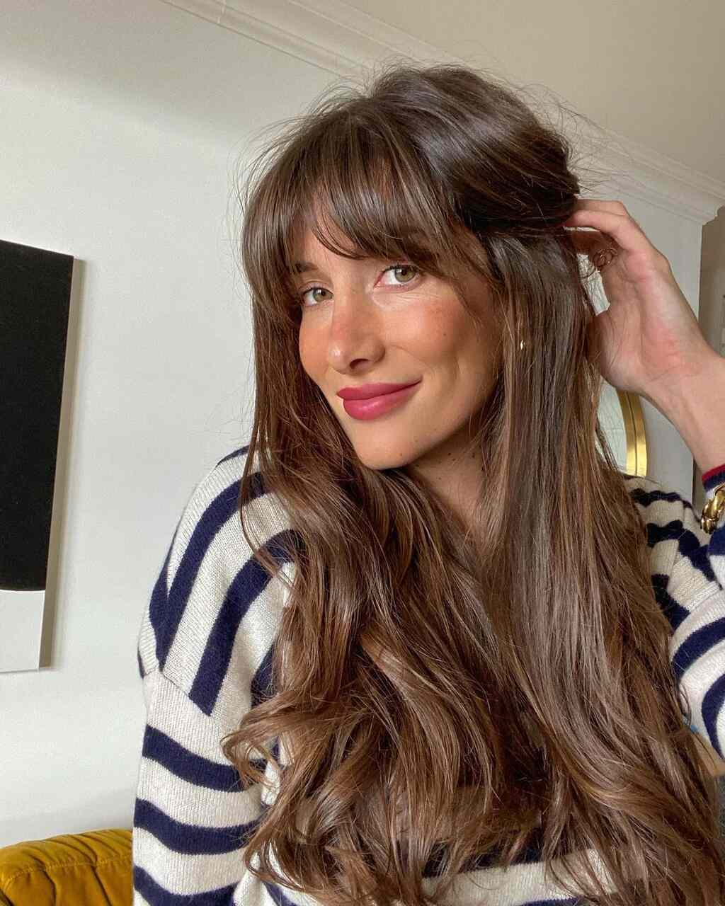 tendências franja cabelo longo