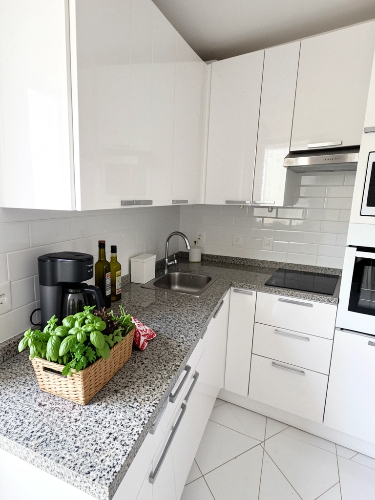 Planta baixa de cozinha em L com medidas indicadas, layout funcional para espaço reduzido.