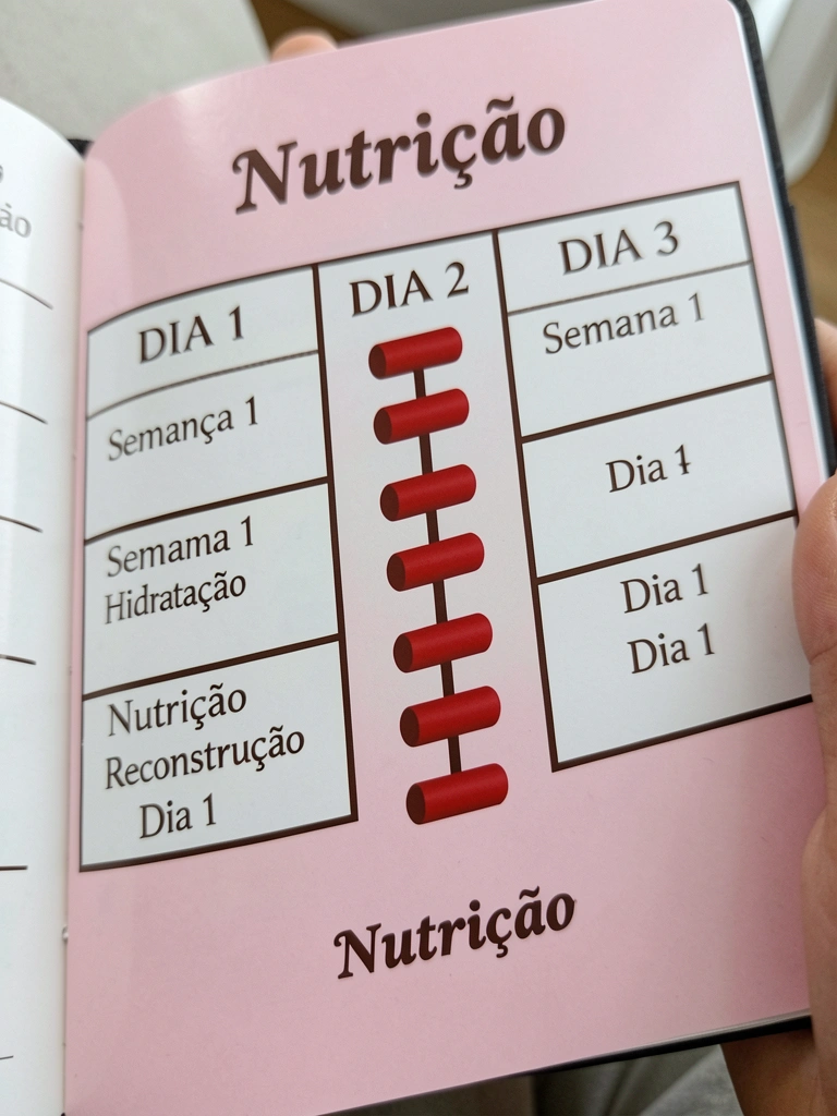 Agenda aberta com tabela de dias da semana e colunas H, N, R preenchidas manualmente.