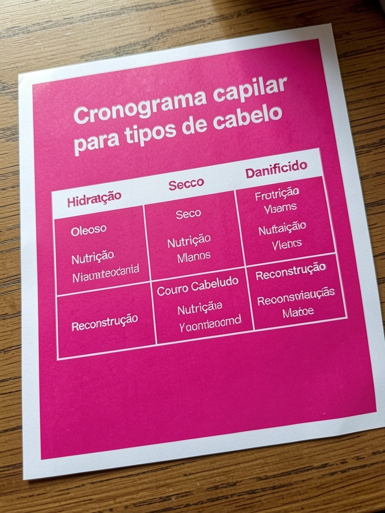 Infográfico com três tipos de cabelo: oleoso, seco e danificado, com frequências recomendadas de lavagem e hidratação.
