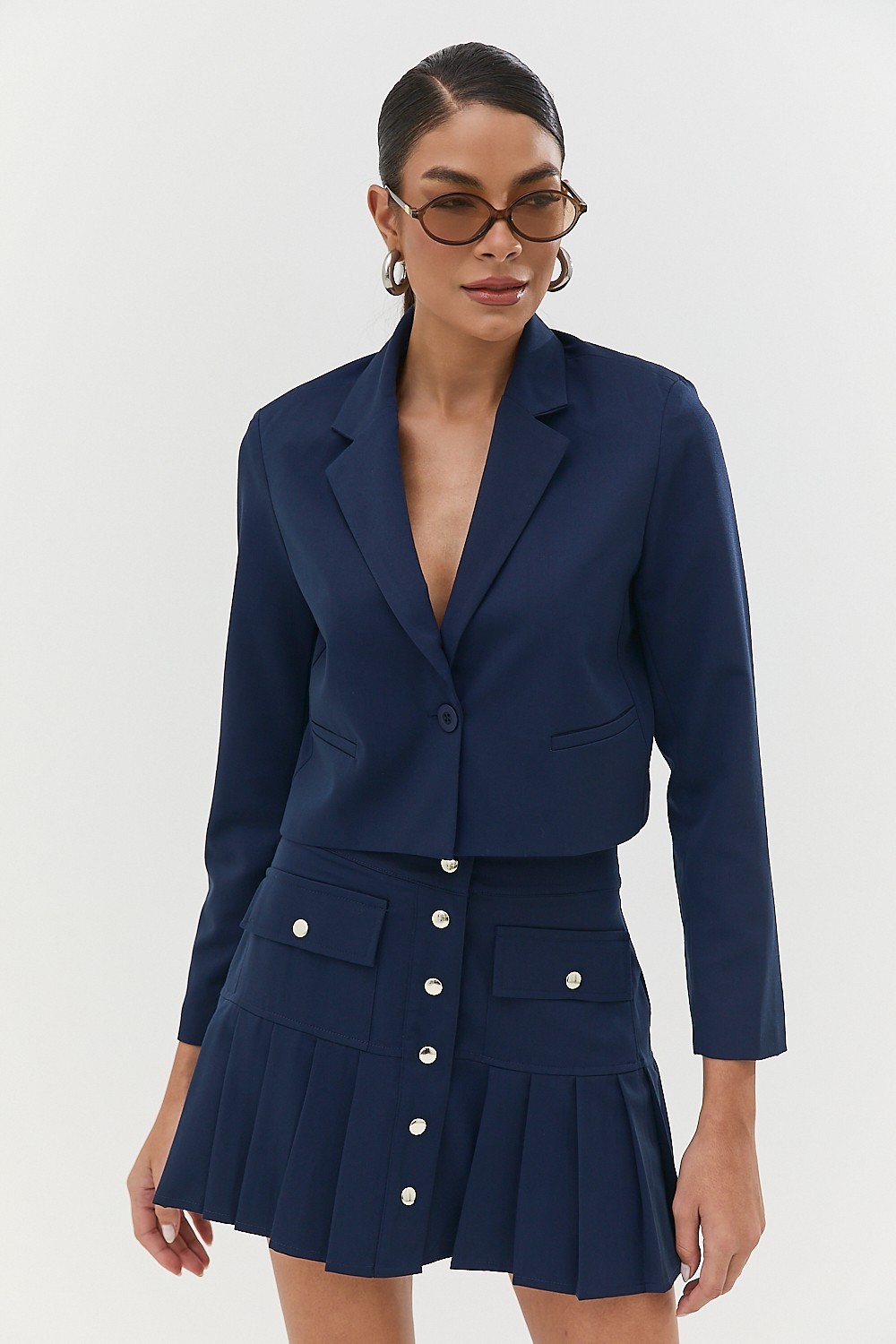 blazer acinturado cropped