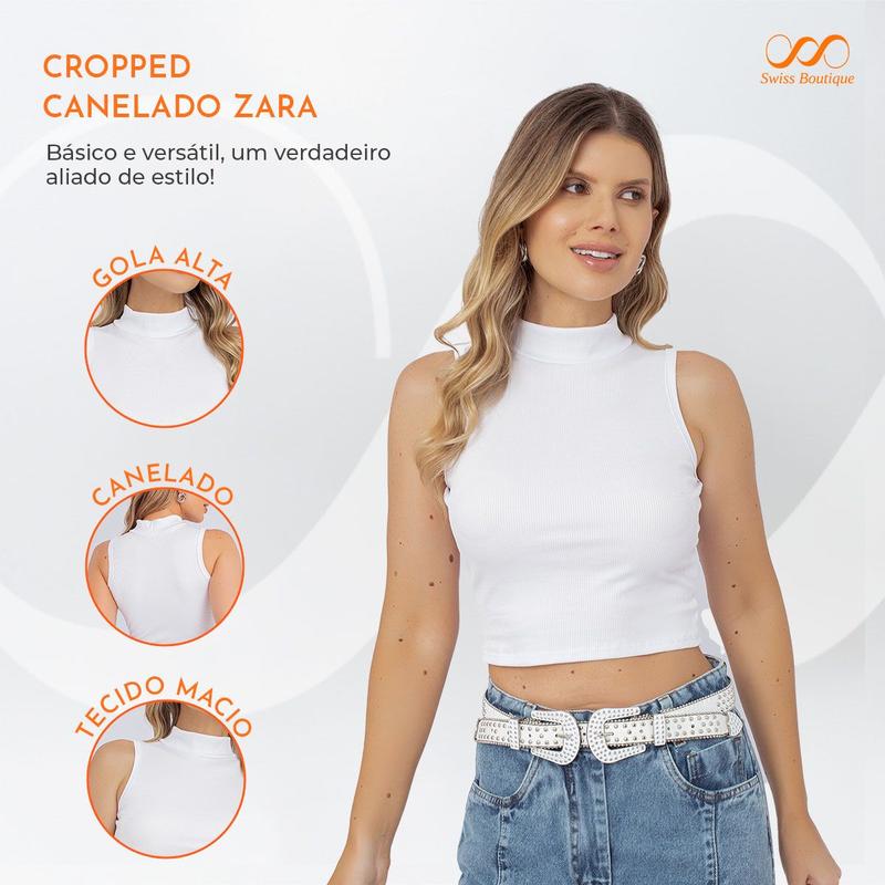 cropped justo canelado gola u