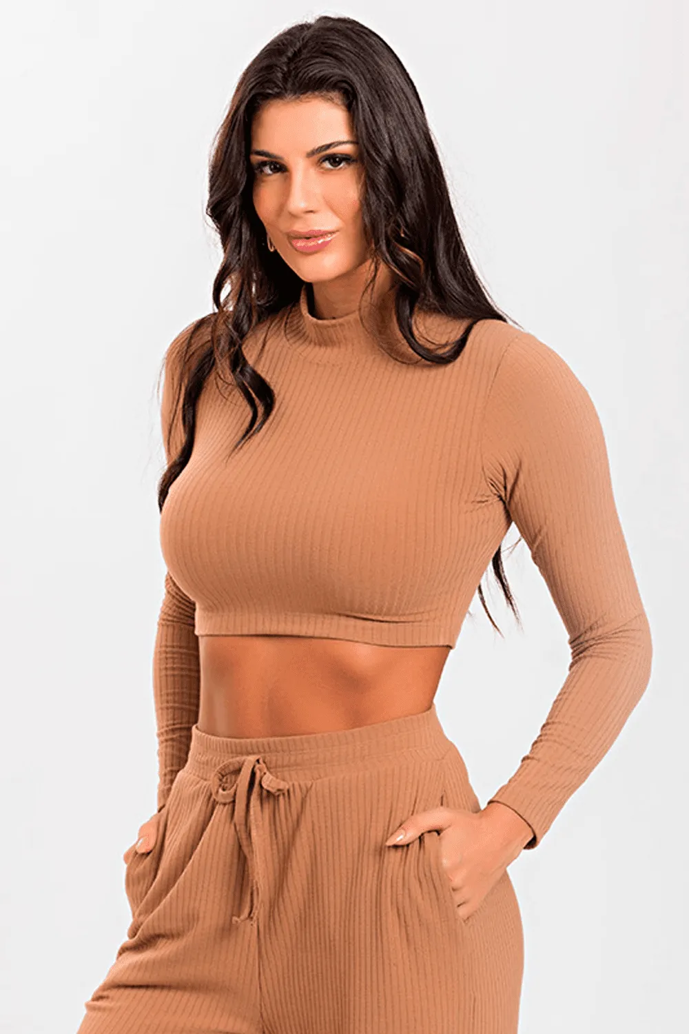 cropped feminino canelado gola u colorido