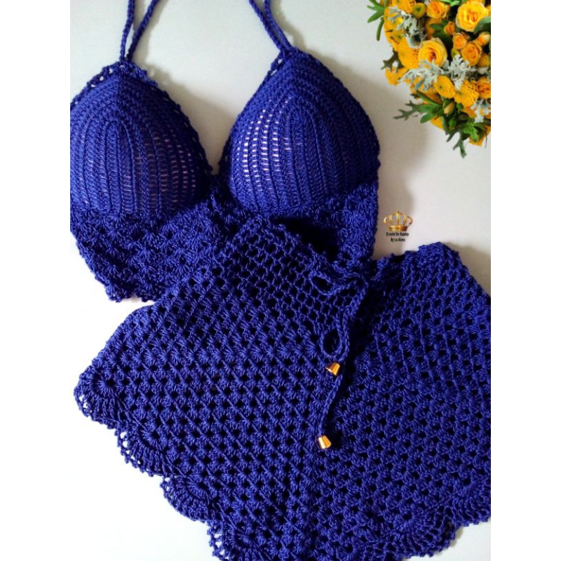 cropped de crochê branco praia