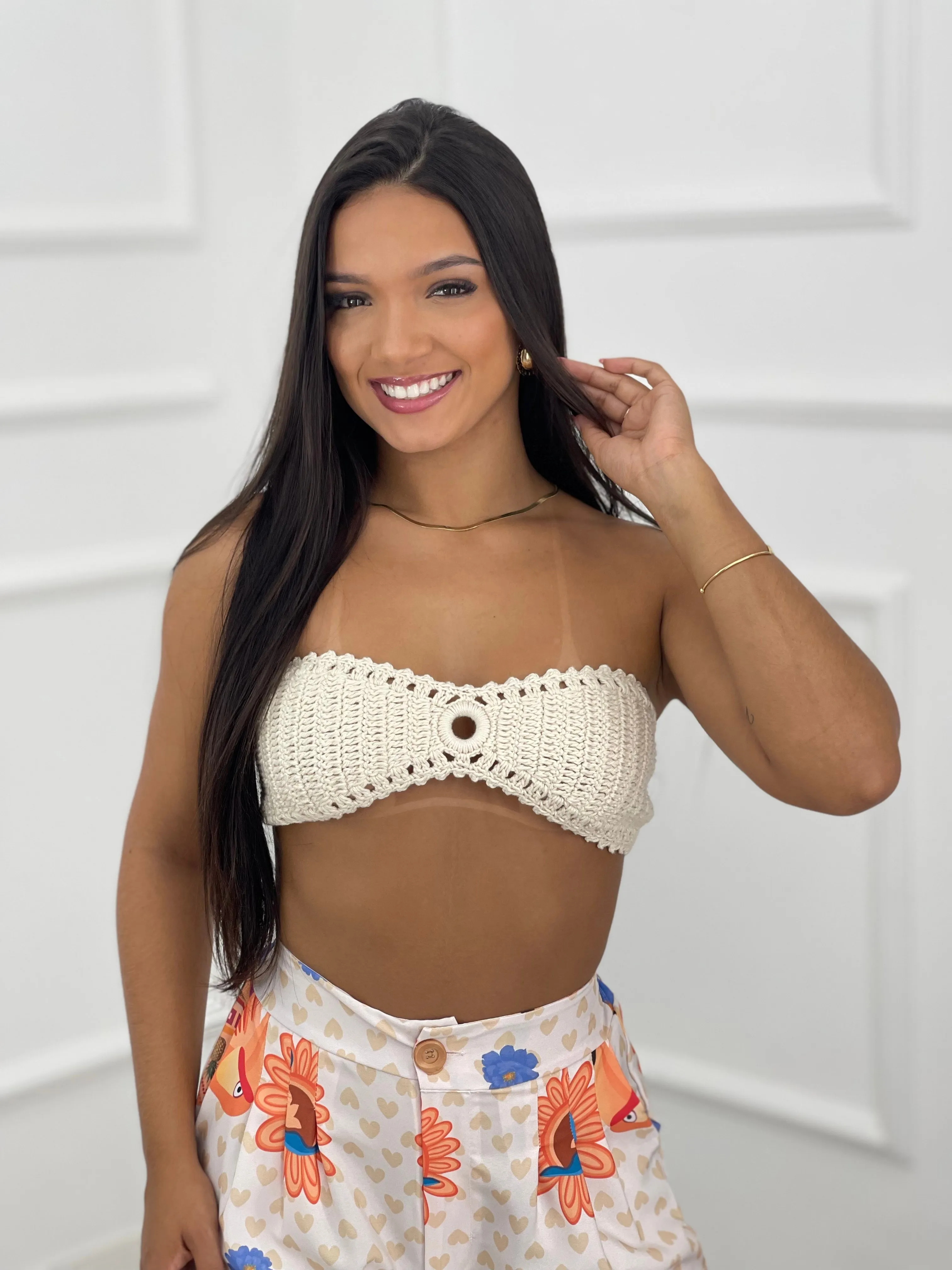 cropped de crochê com amarração