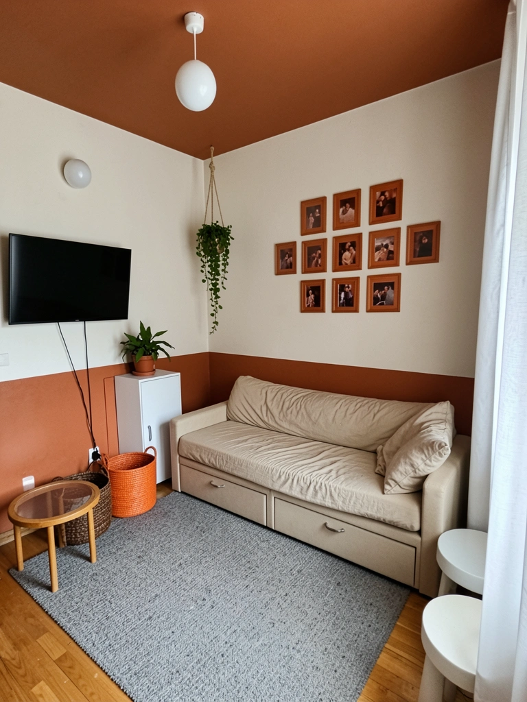 Sofá-cama cinza claro com gavetas embutidas na base, almofadas e luminária ao lado.