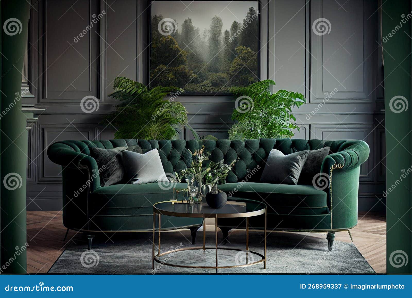 sala pequena sofá verde
